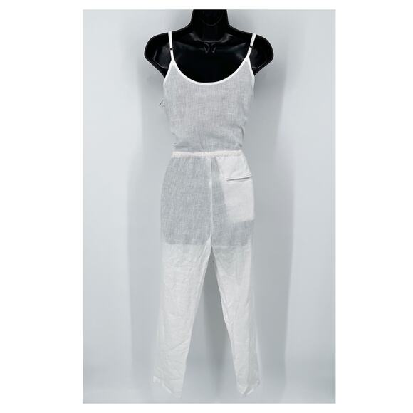 Enza Costa Womens Strappy French Linen Jumpsuit NEW Adjustable Straps 1/S White - Picture 6 of 14